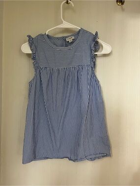 J. Crew Blue and White Striped Ruffle-Sleeve Sundress